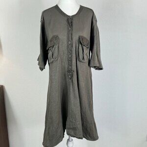 Etoile Isabel Marant Cotton Shirt Dress Roll Tab Sleeves Gray Green Size M